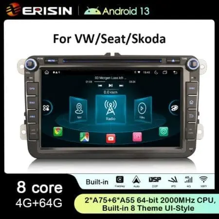 Rádio Erisin Android 13 MT8667 4GB 64GB VW 8" HD CPW DSP