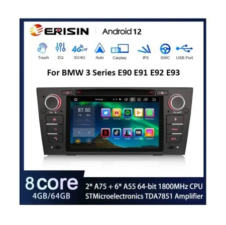 Rádio Android 12 7" Octa-Core MT8667 BMW Série 3 E90 4GB 64GB DVD DSP