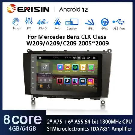 Rádio Android 12 8" Octa-Core MT8667 Mercedes-Benz CLK W209 4GB 64GB 253mm CPW DSP - Image 2