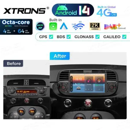 Rádio Xtrons Android 14 7" Octa-Core 4GB 64GB Fiat 500 (2007-2015) (preto) - Image 9