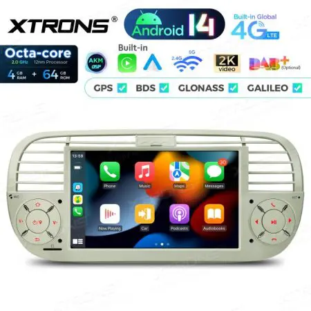 Rádio Xtrons Android 14 7" Octa-Core Fiat 500 (2007-2015) 4GB 64GB (creme) - Image 4