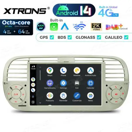 Rádio Xtrons Android 14 7" Octa-Core Fiat 500 (2007-2015) 4GB 64GB (creme) - Image 5