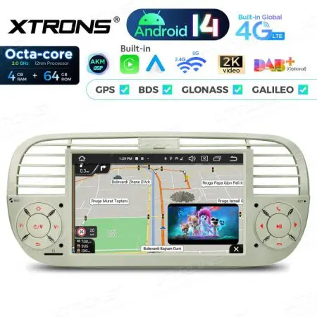 Rádio Xtrons Android 14 7" Octa-Core Fiat 500 (2007-2015) 4GB 64GB (creme) - Image 6