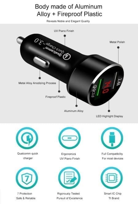 Carregador Isqueiro Quick Charge 1x USB 2.4A + 1x USB QC 3.0 - Image 5
