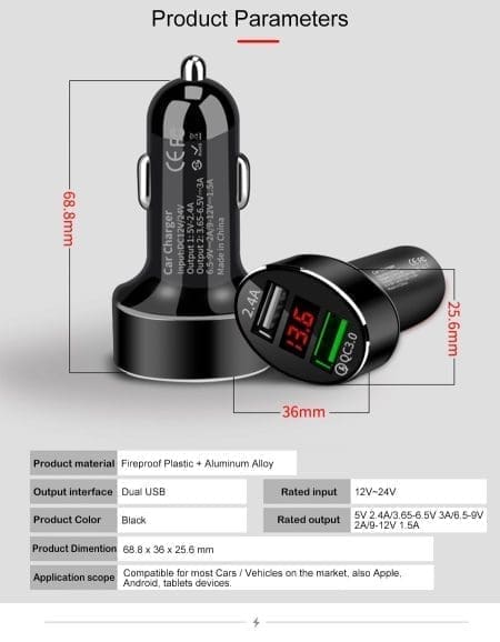 Carregador Isqueiro Quick Charge 1x USB 2.4A + 1x USB QC 3.0 - Image 7