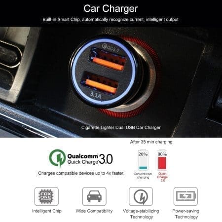 Carregador Isqueiro Quick Charge 1x USB 3.1A + 1x USB QC 3.0 Iluminado - Image 3