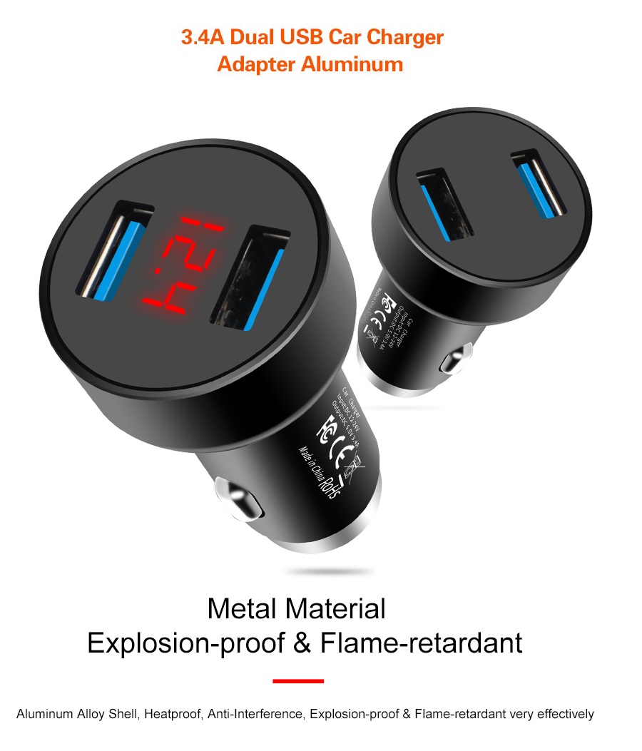 Carregador Isqueiro Martelo 2x USB 3.4A Bico Fino