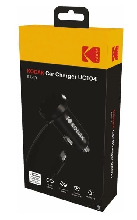 Carregador Isqueiro Micro USB Quick Charge 1x3.0A KODAK UC104