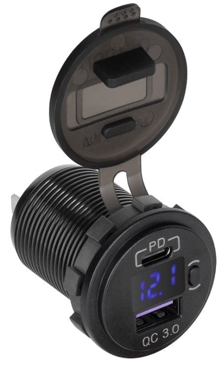 Tomada Isqueiro Painel USB QC3.0+USB-C PD c/ indicador Voltag 48w