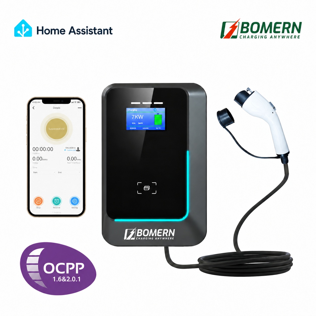 WallBox EV Bomern BMMUT2 7KW APP BT WIFI RCD Type B (Load) - Image 2