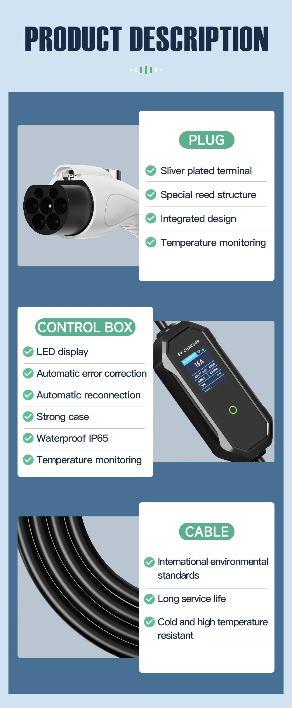 Carregador Portatil EV Bomern 16A 3.5KW Ecrã 2.8" APP BT WIFI 10m Cabo - Image 9