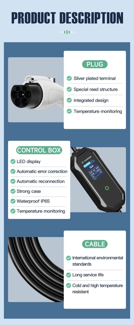 Carregador Portatil EV Bomern 16A 3.5KW Ecrã 2.8" com APP BT WIFI - Image 4
