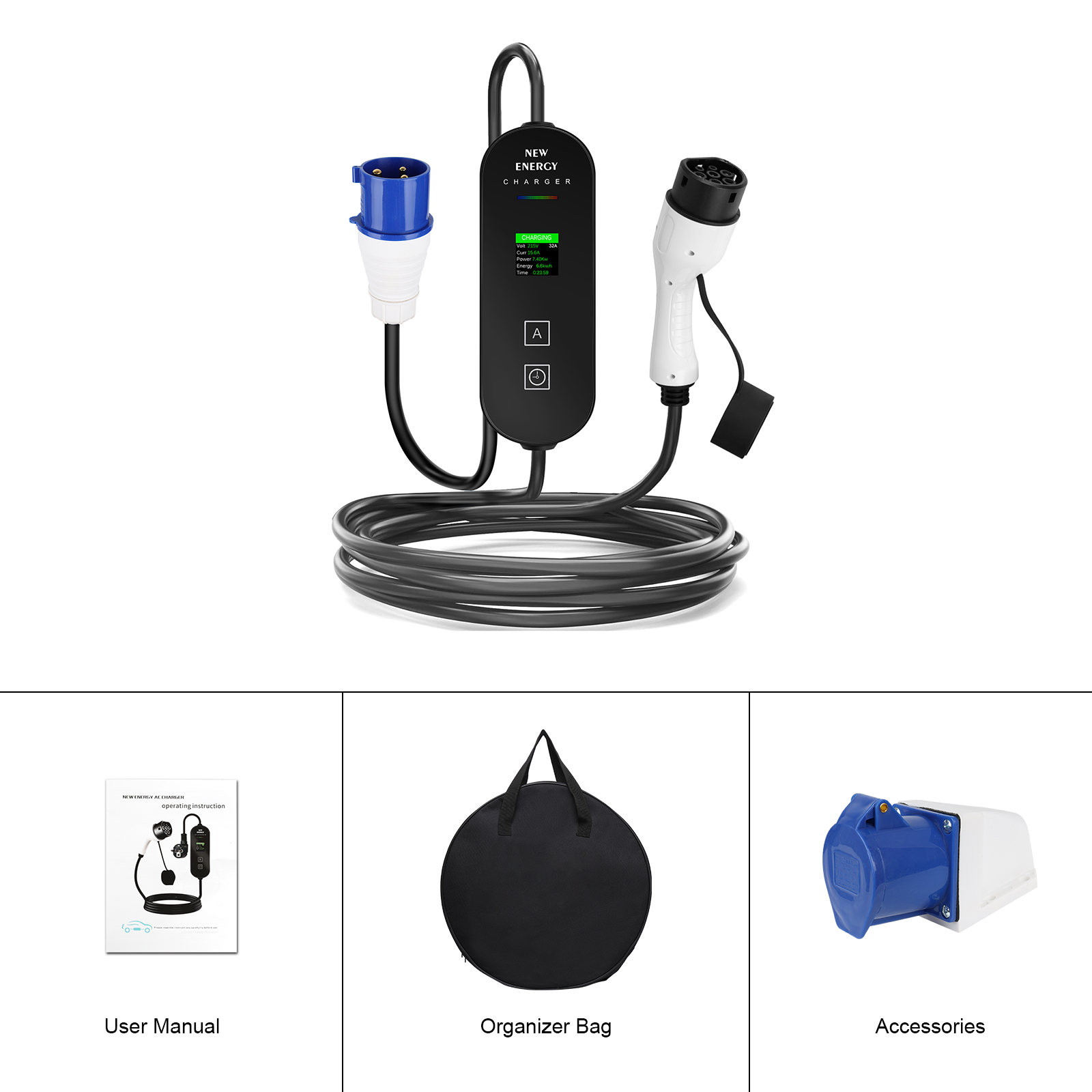 Carregador Portatil EV Bomern 32A 7KW Ecrã 1.3" - Image 5