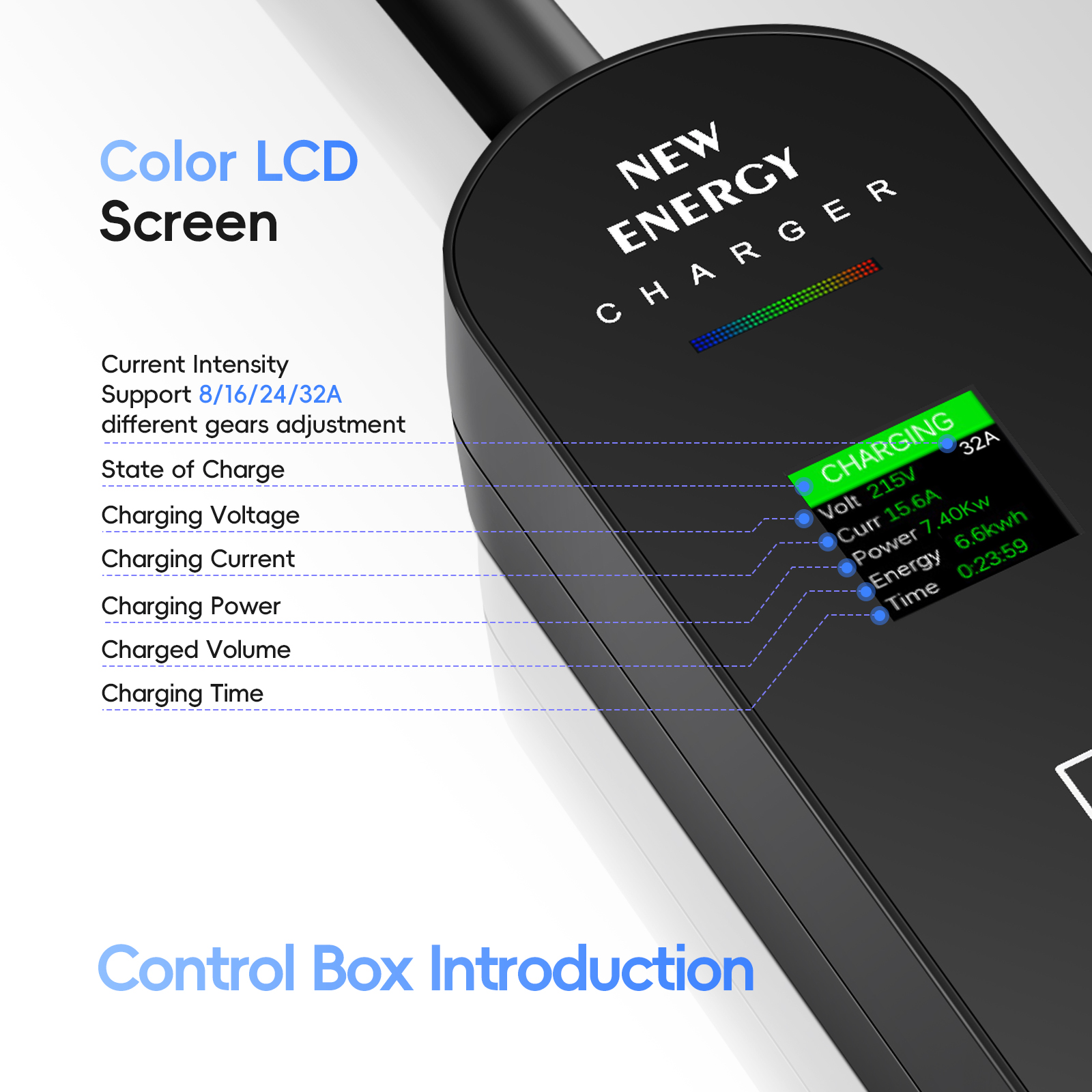 Carregador Portatil EV Bomern 32A 7KW Ecrã 1.3" - Image 8