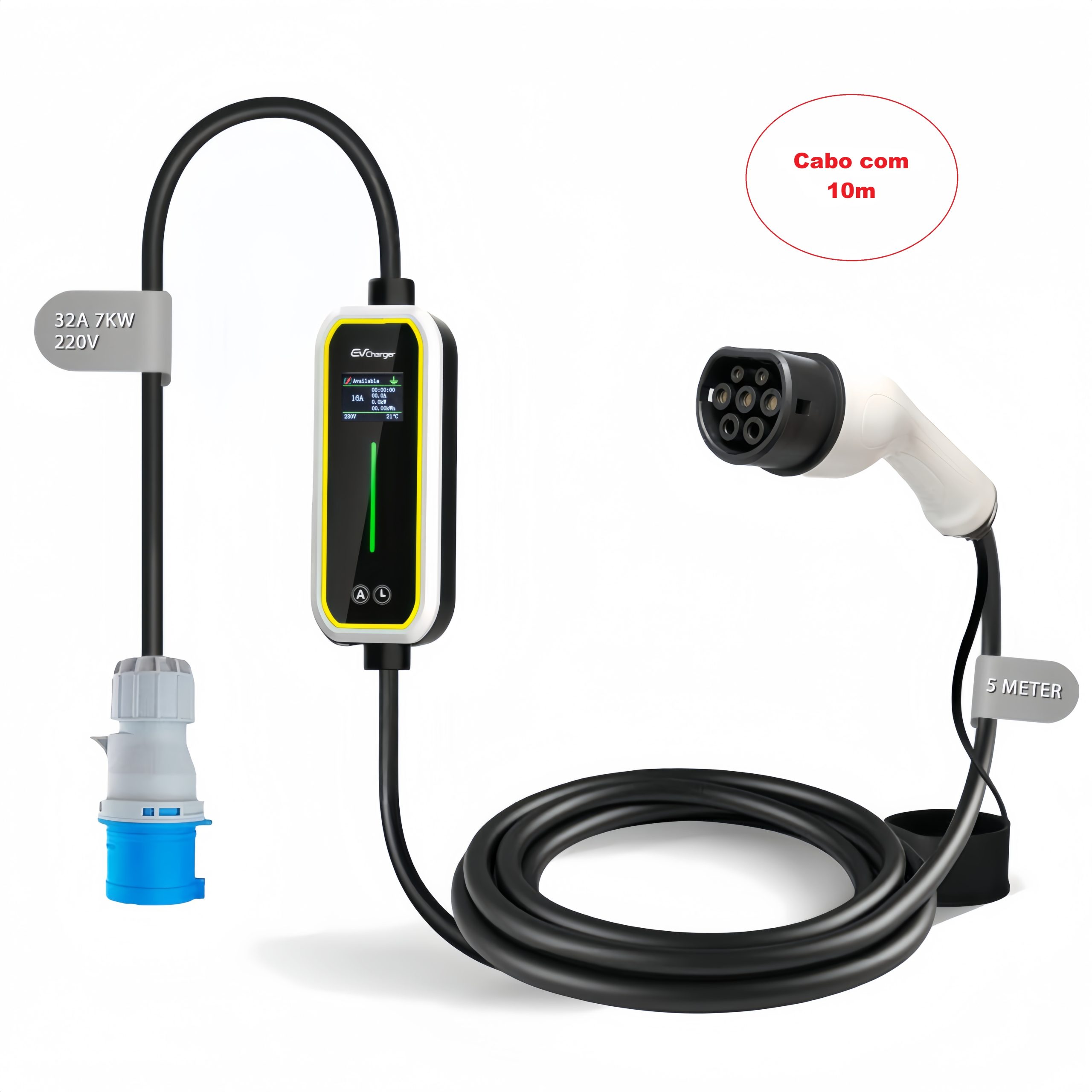 Carregador Portatil EV Bomern 32A 7KW Ecrã 1.8" 10m Cabo