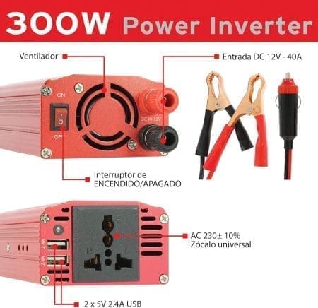 Conversor Corrente 12v-230v Swiss Drive 300W com Garras e USB - Image 5