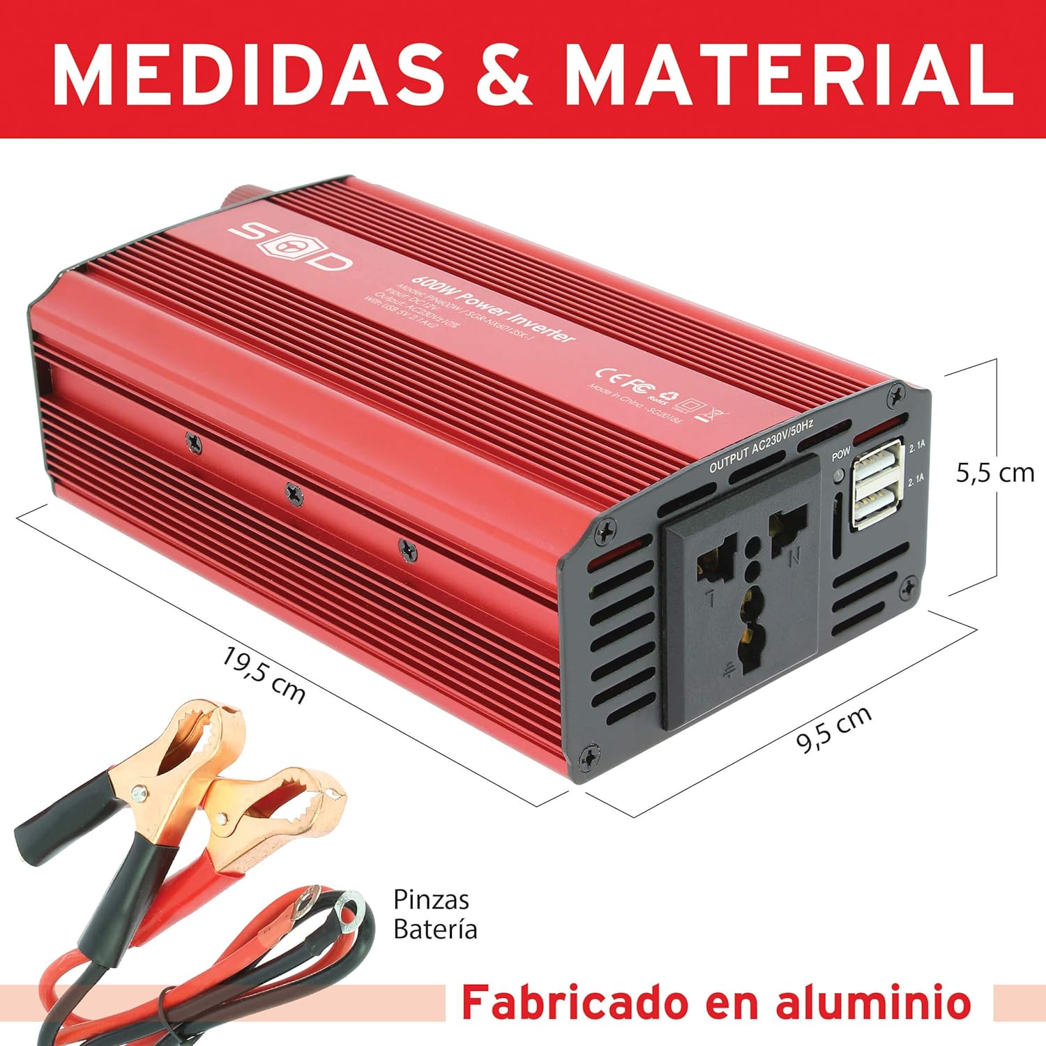 Conversor Corrente 12v-230v Swiss Drive 600W com Garras e USB - Image 4