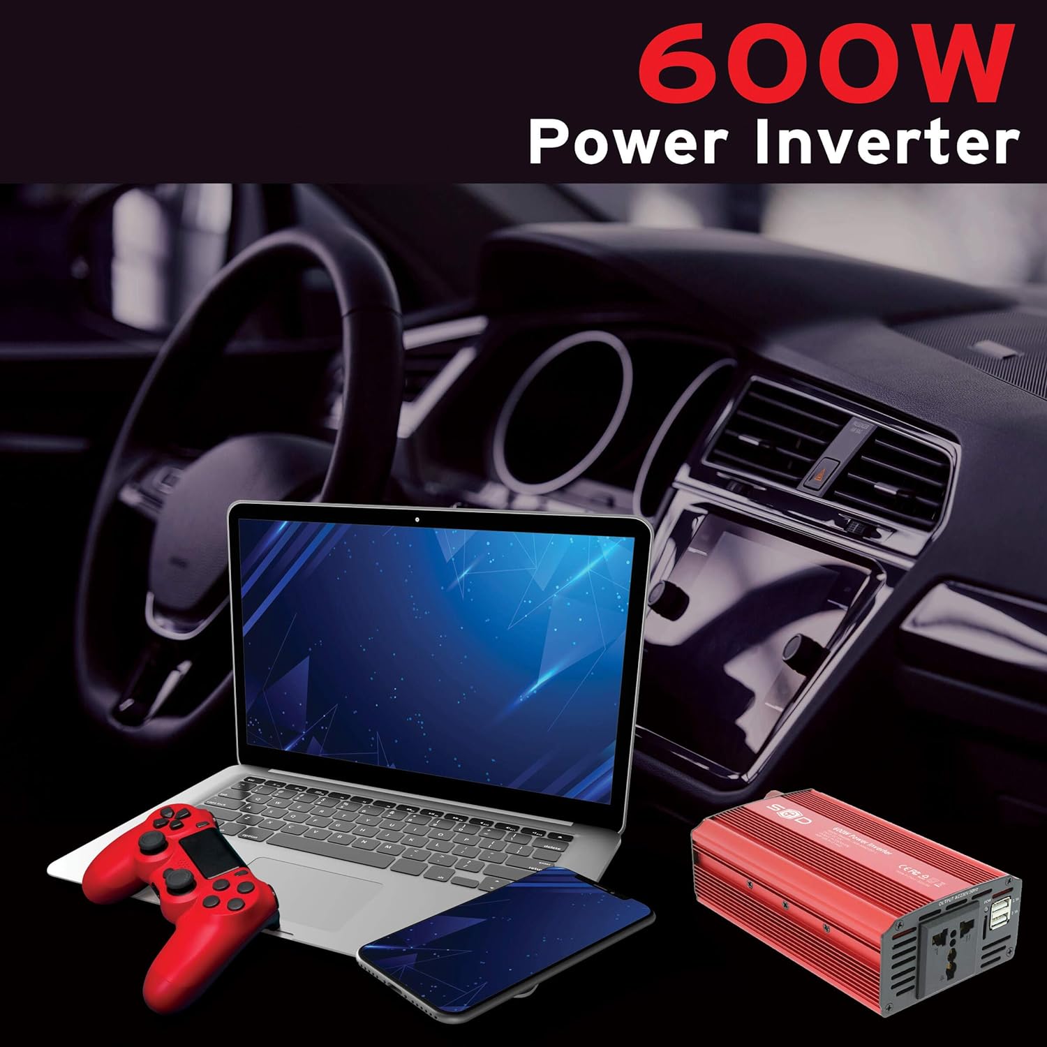 Conversor Corrente 12v-230v Swiss Drive 600W com Garras e USB - Image 6