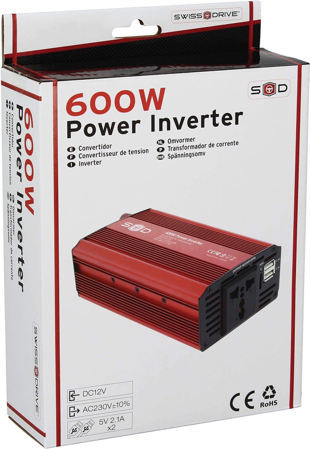Conversor Corrente 12v-230v Swiss Drive 600W com Garras e USB - Image 7