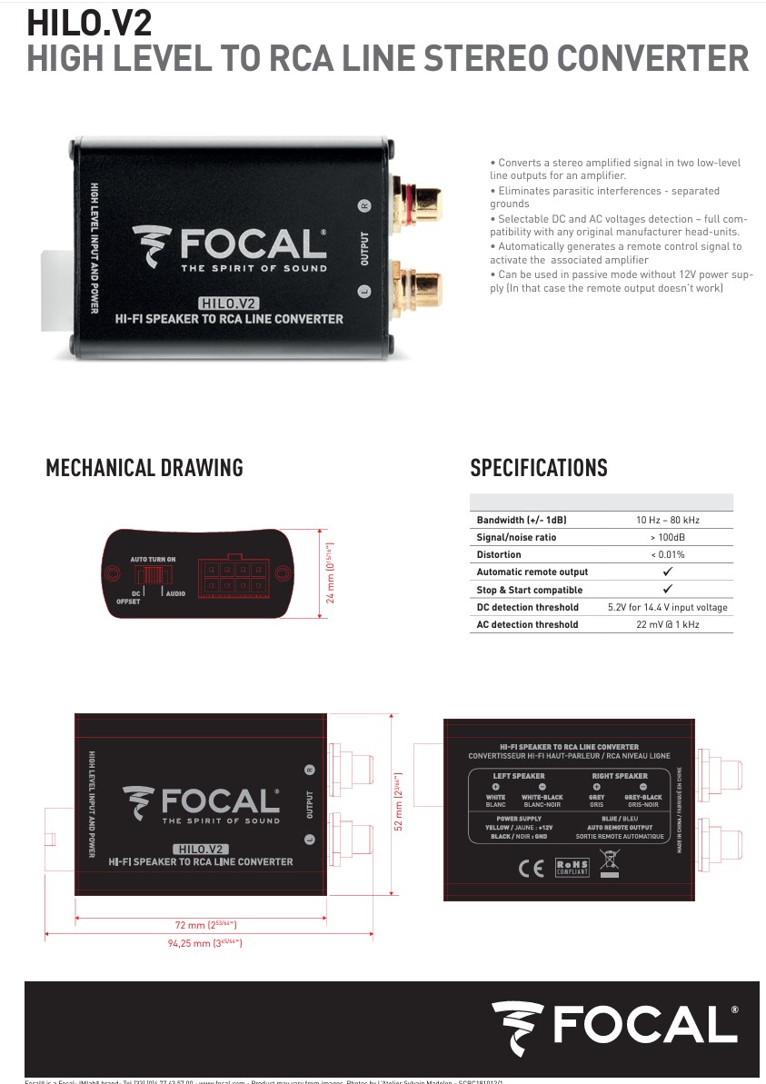 Conversor Sinal RCA HI/LOW Focal HiLo V2 - Image 6
