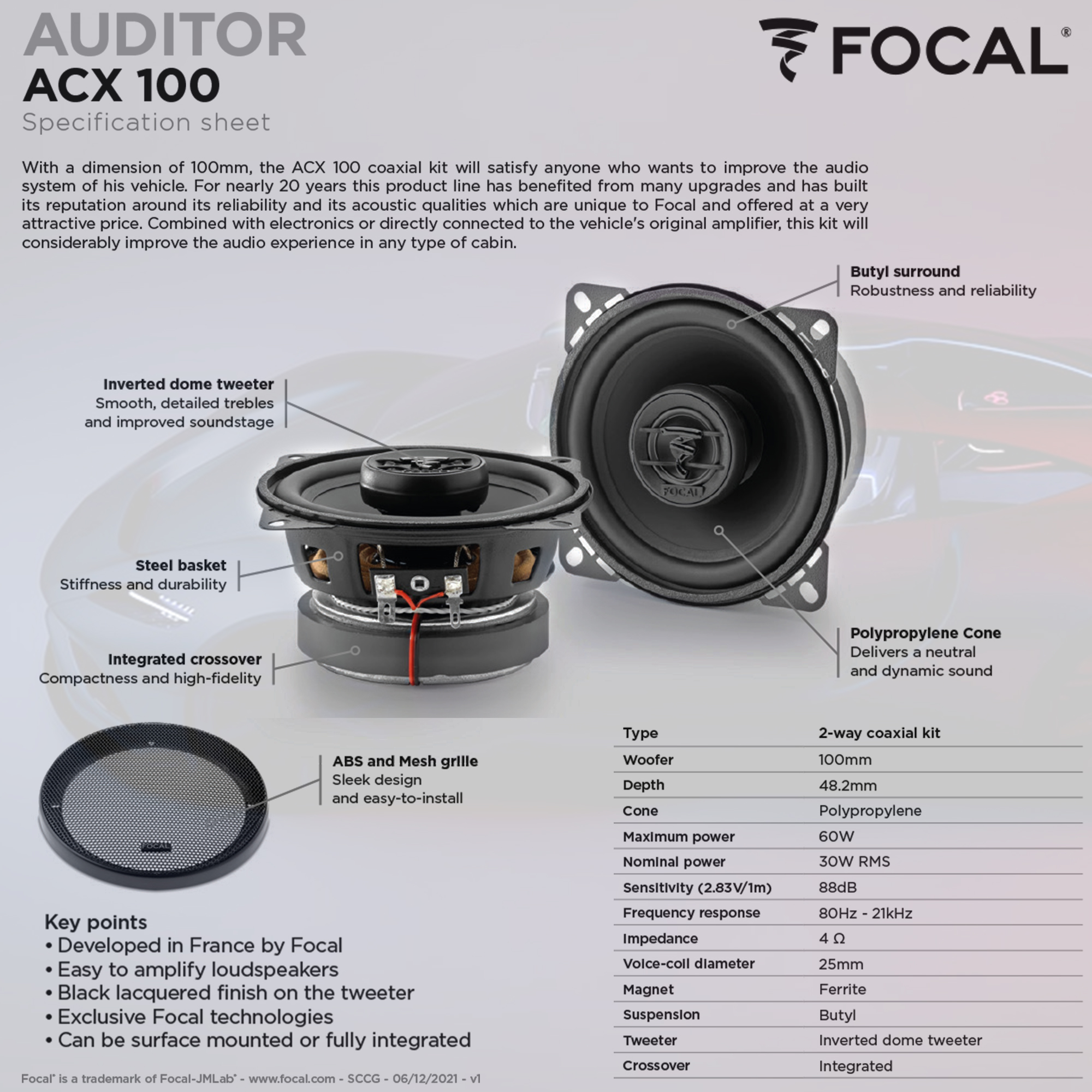 Colunas 10cm 2 Vias Coaxiais Focal Auditor ACX 100 - Image 3