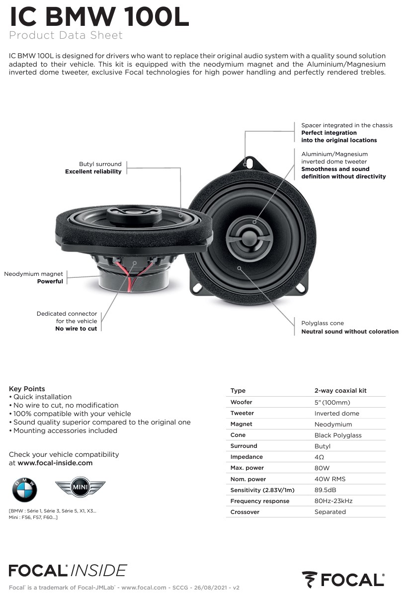 Colunas 10cm Coaxiais Focal Inside BMW IC BMW 100L - Image 5