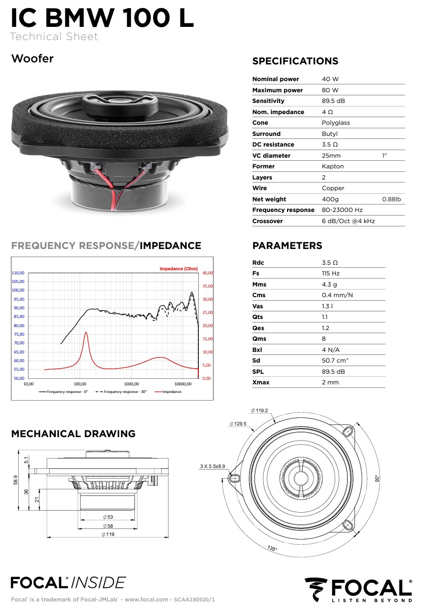 Colunas 10cm Coaxiais Focal Inside BMW IC BMW 100L - Image 6