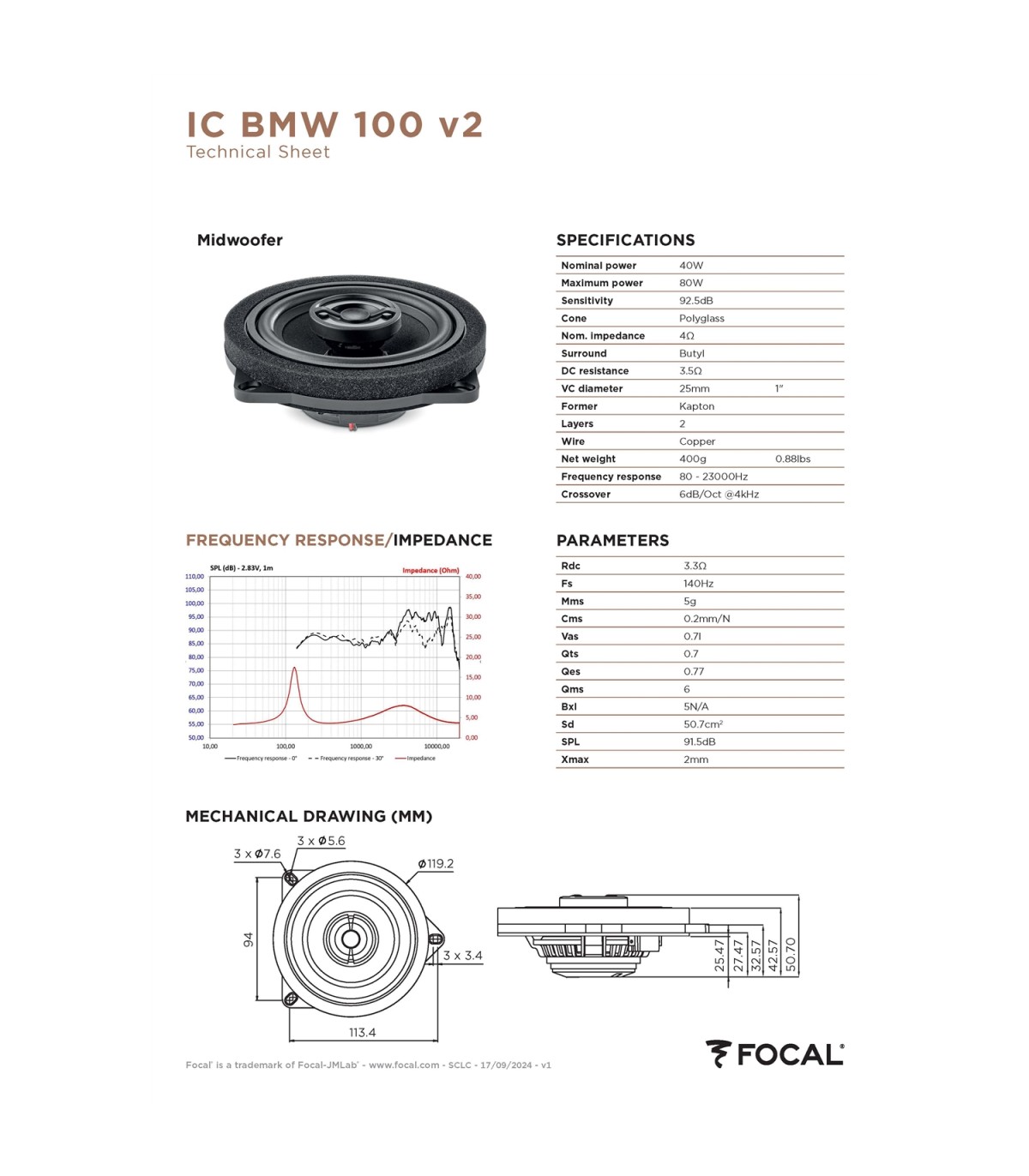 Colunas 10cm Coaxiais Focal Inside BMW IC BMW 100 V2 - Image 9