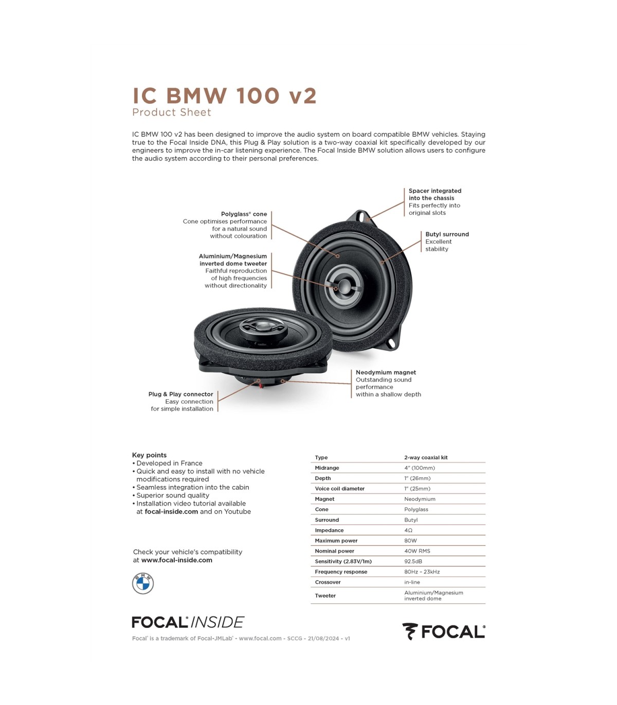 Colunas 10cm Coaxiais Focal Inside BMW IC BMW 100 V2 - Image 8
