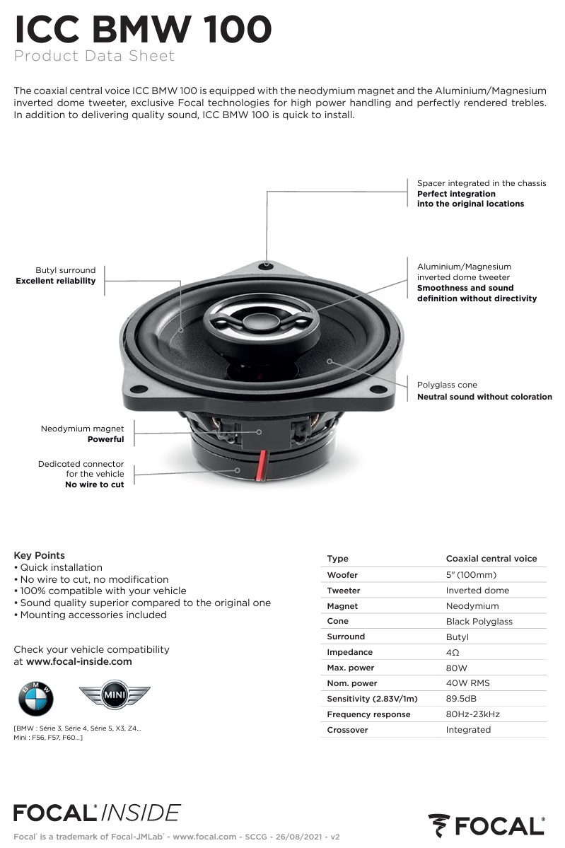 Coluna Central 10cm Coaxial Focal Inside BMW ICC BMW 100 - Image 5