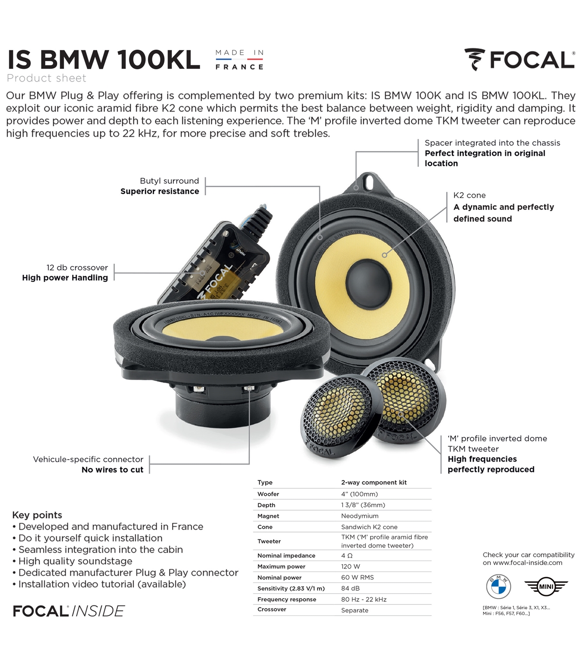 Colunas 10cm 2 Vias Separadas Focal Inside BMW IS BMW 100KL - Image 3