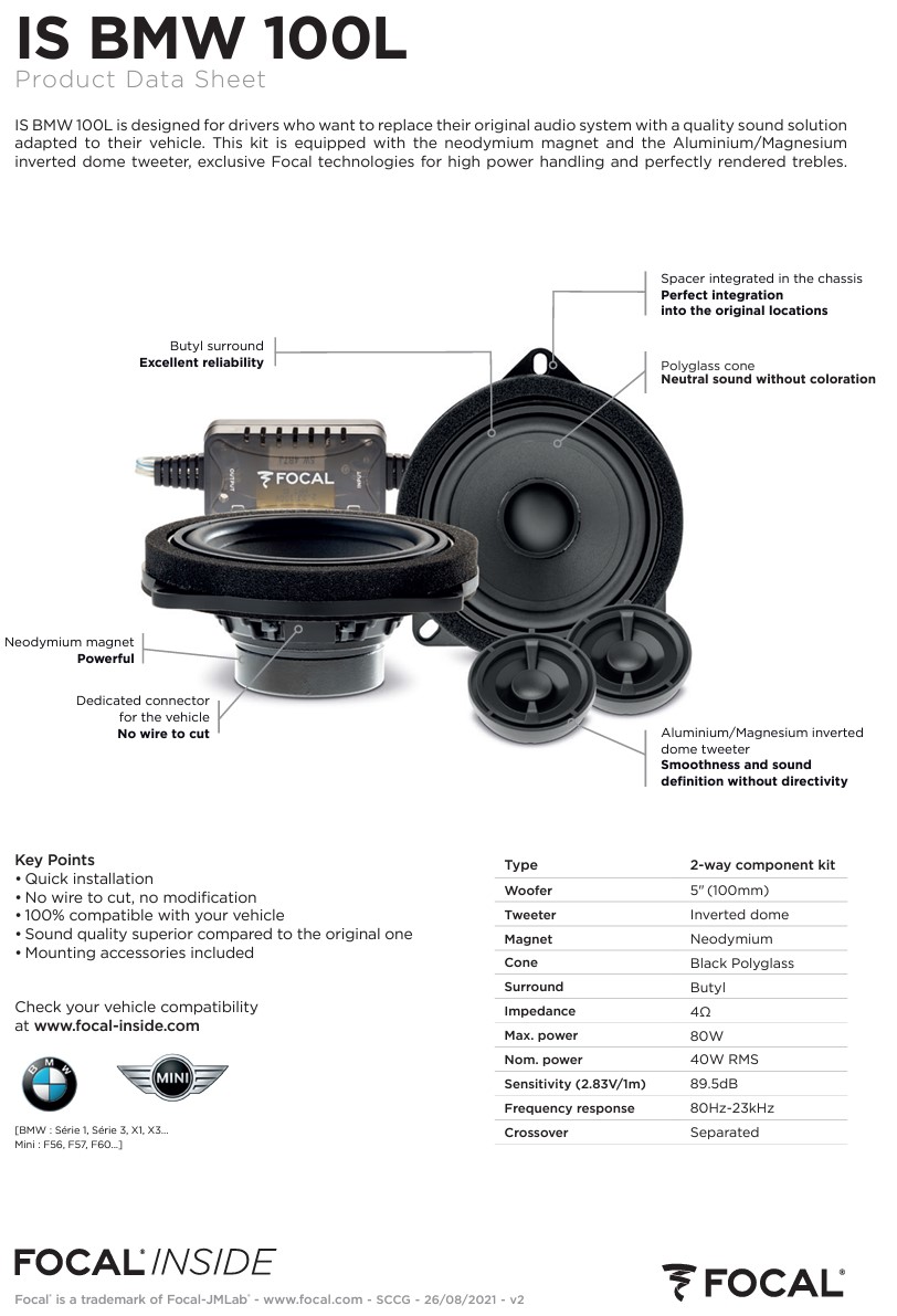 Colunas 10cm 2 Vias Separadas Focal Inside BMW IS BMW 100L - Image 5