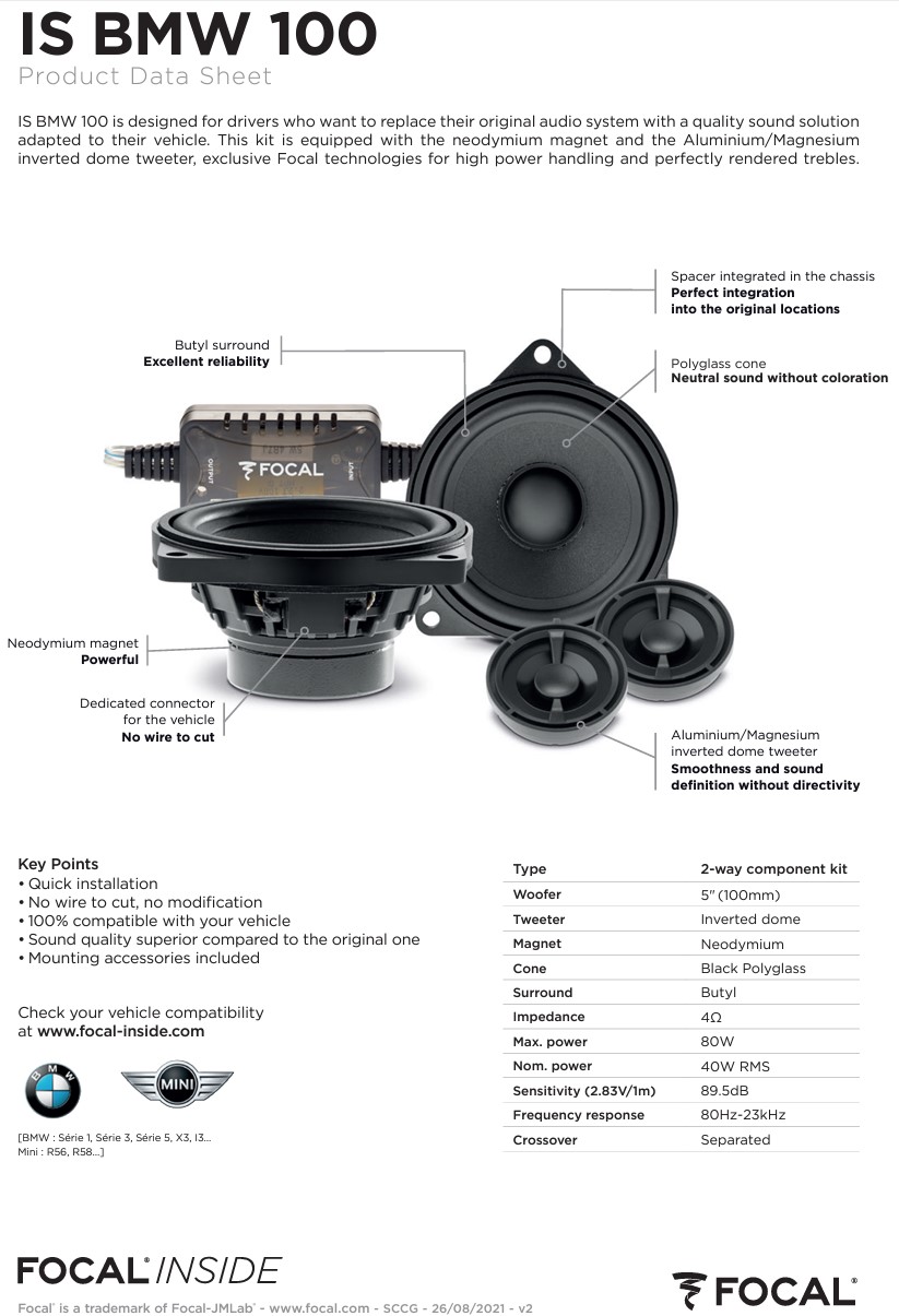 Colunas 10cm 2 Vias Separadas Focal Inside BMW IS BMW 100 - Image 5