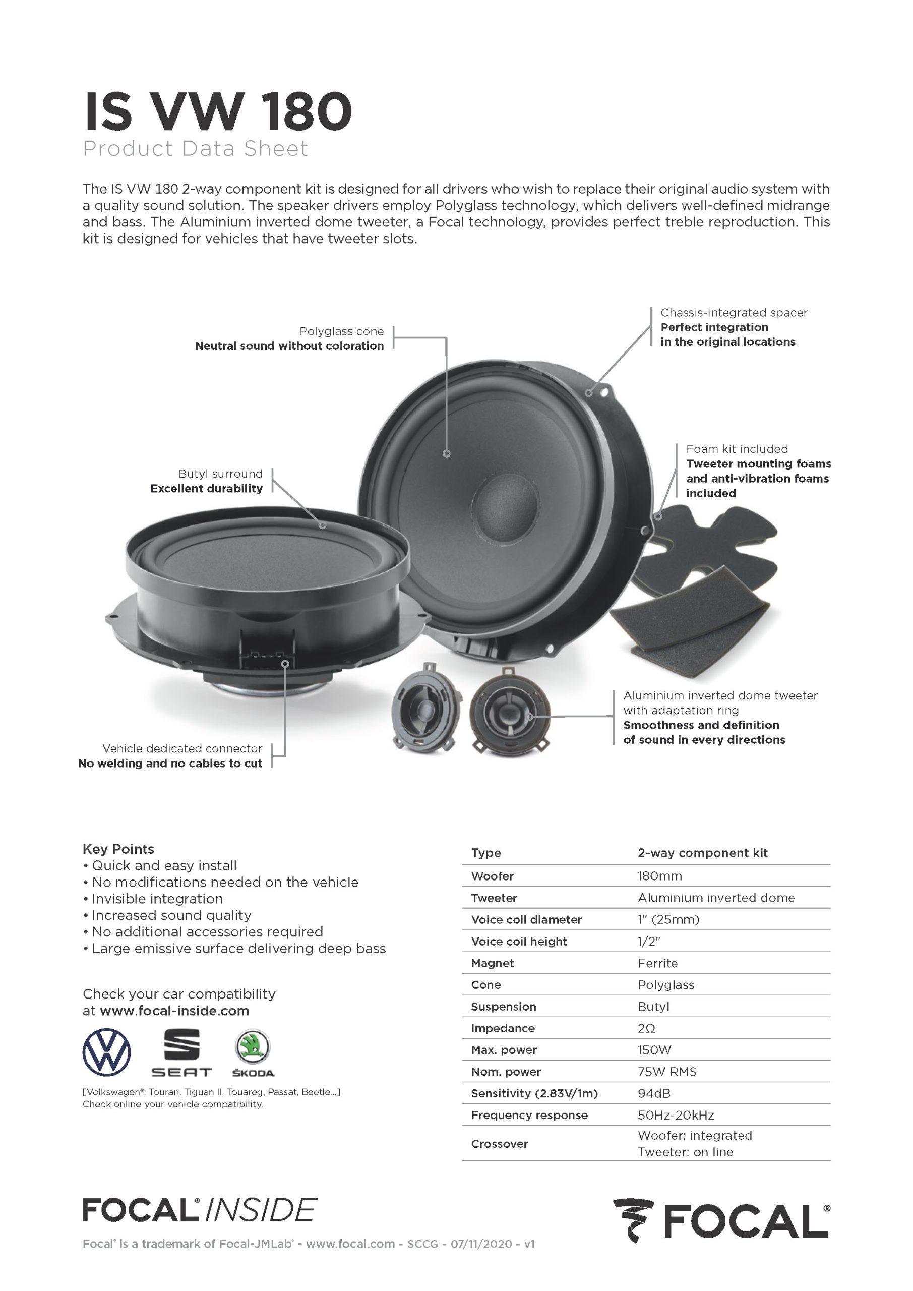 Colunas 18cm 2 Vias Separadas Focal Integration VW Seat Skoda - Image 7