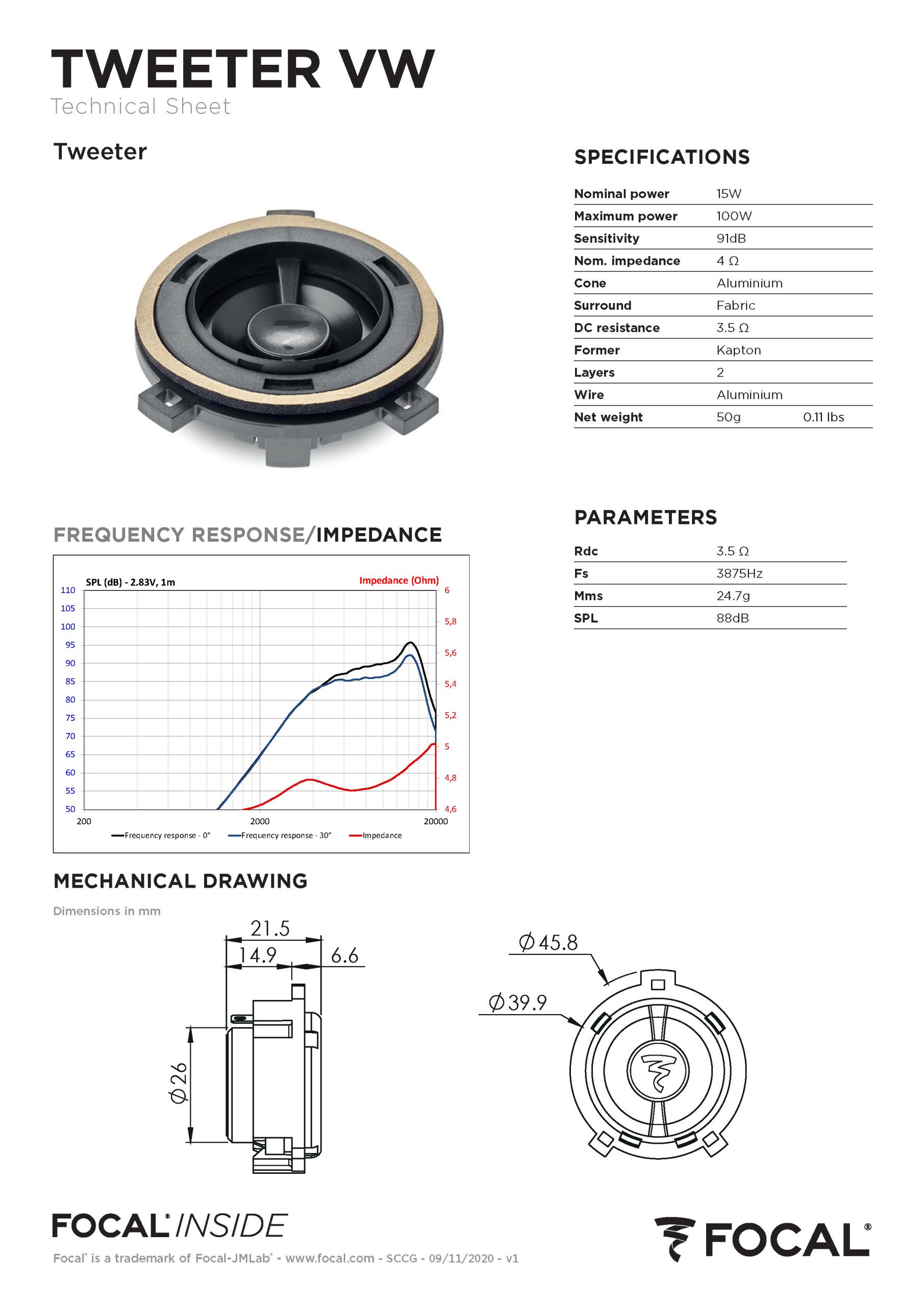 Colunas 18cm 2 Vias Separadas Focal Integration VW Seat Skoda - Image 8