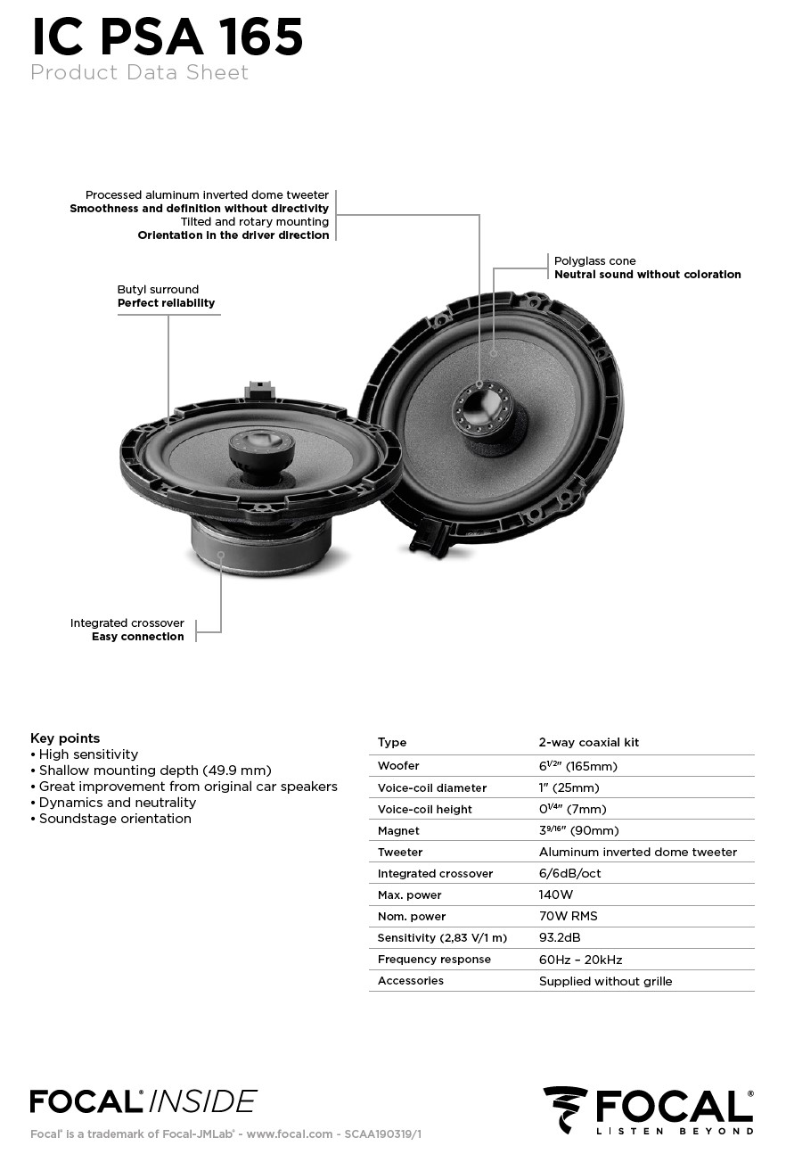 Colunas 16.5cm 2 vias Coaxiais Focal Integration PSA - Image 6