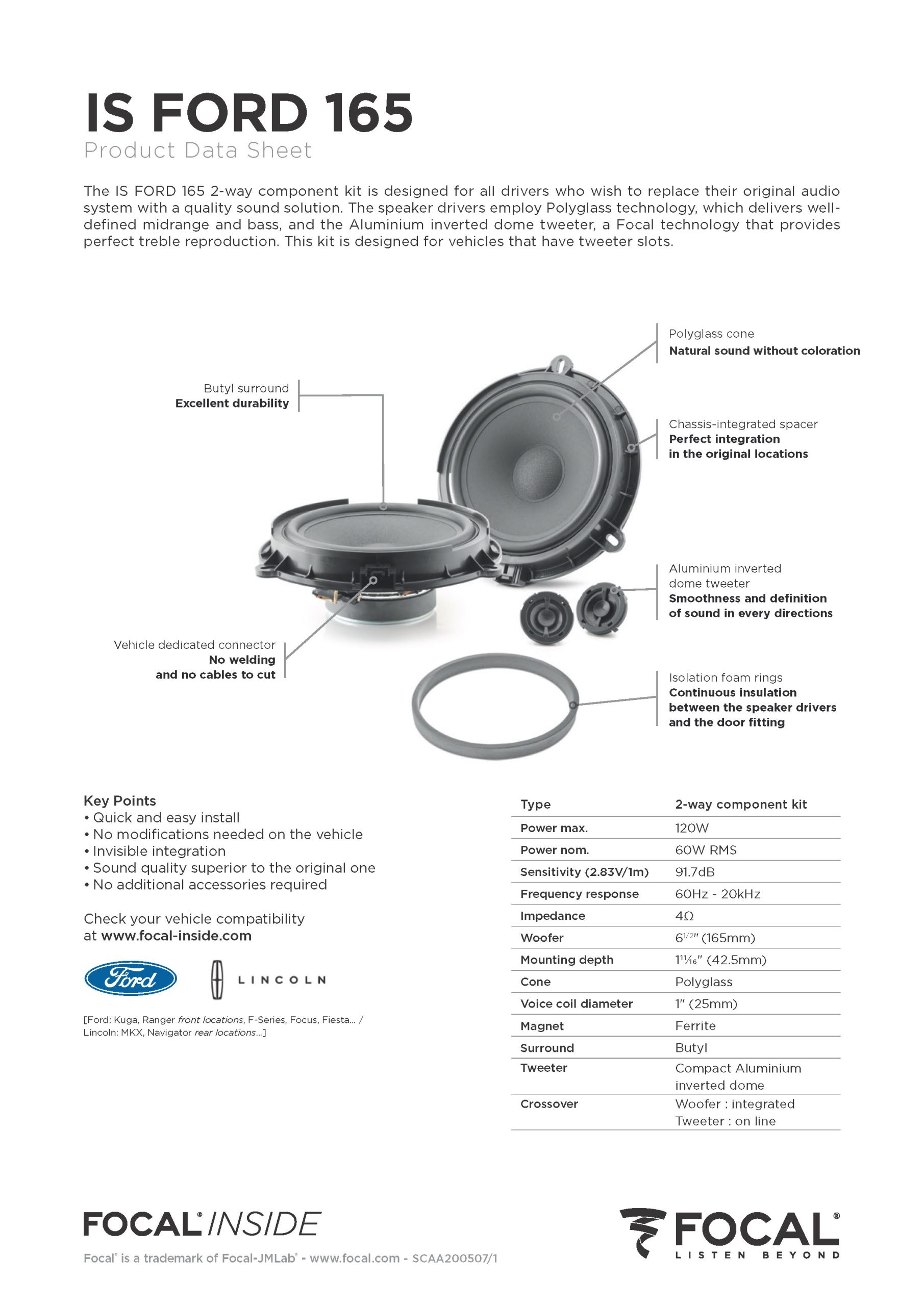 Colunas 16.5cm Vias Separadas Focal Integration Ford - Image 5