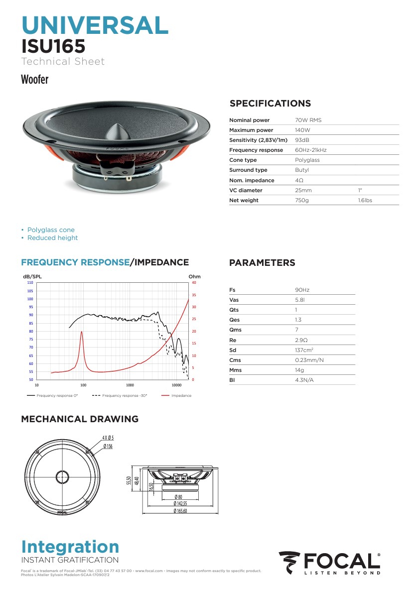 Colunas 16cm 2 Vias Separadas Focal Integration ISU 165 - Image 3