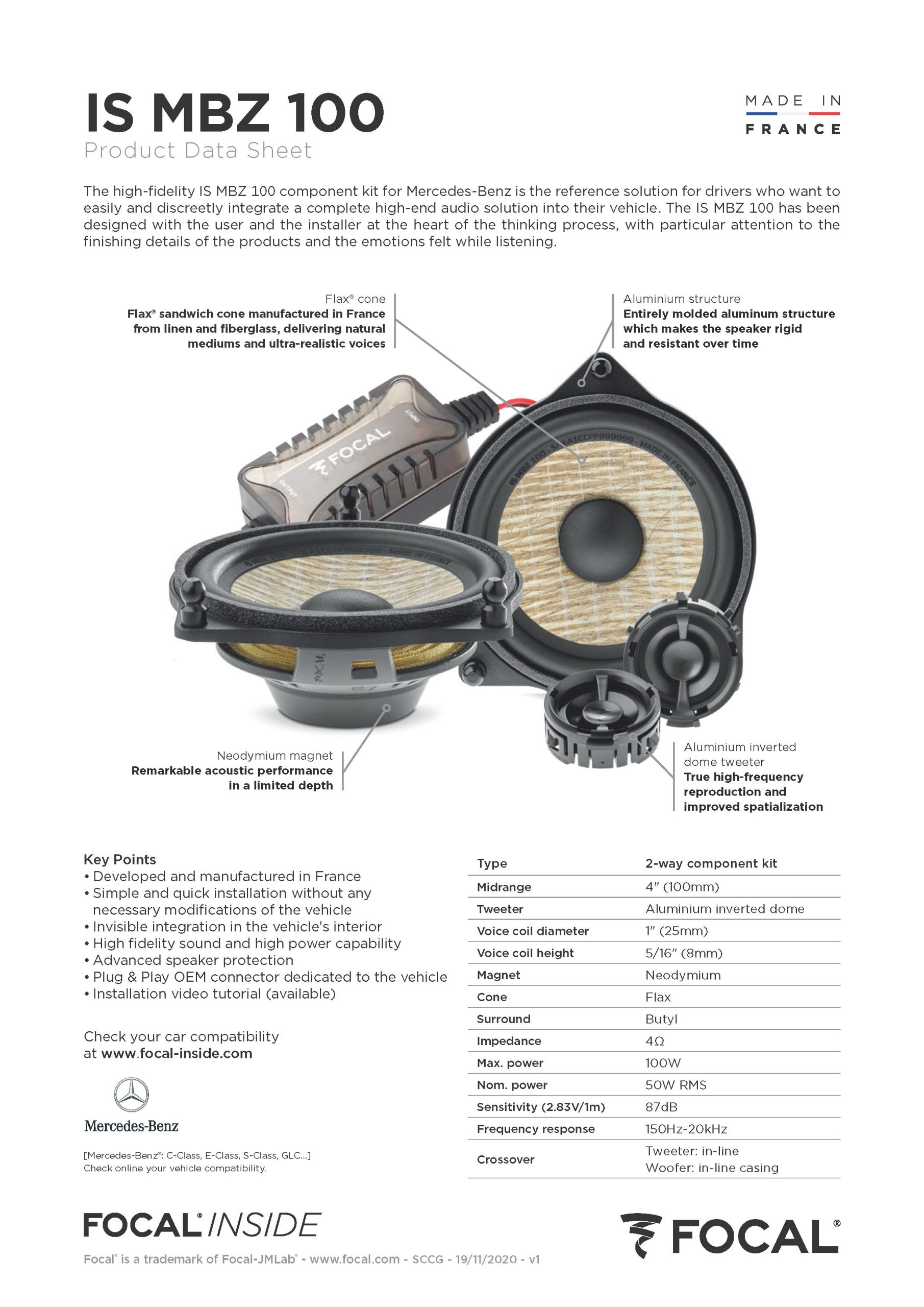 Colunas 10cm 2 Vias Separadas Focal Inside Mercedes IS MBZ 100 - Image 9
