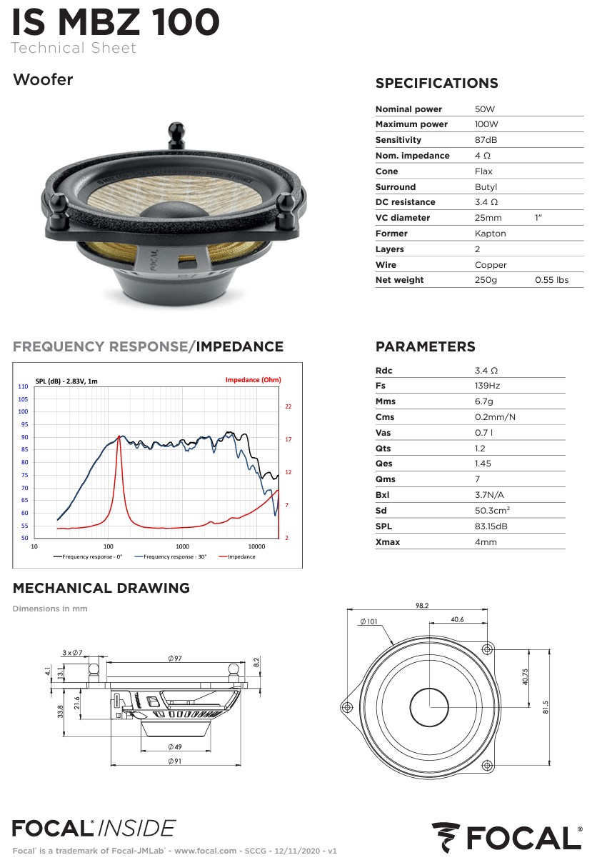 Colunas 10cm 2 Vias Separadas Focal Inside Mercedes IS MBZ 100 - Image 9