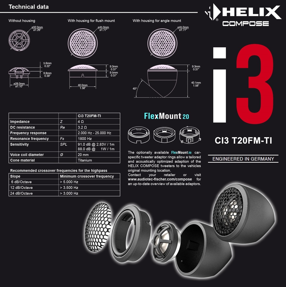 Tweeters 20mm 4Ohm Helix Compose CI3 T20FM-TI - Image 3