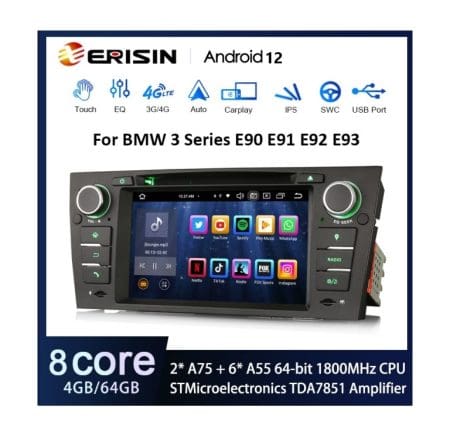 Rádio Android 12 7" Octa-Core MT8667 BMW Série 3 E90 4GB 64GB DVD DSP - Image 3