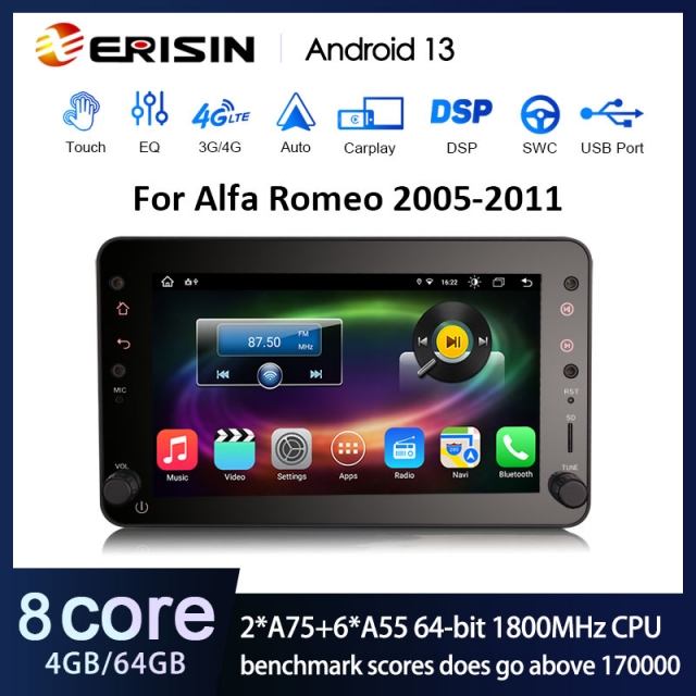 Rádio Erisin Android 13 MT8667 4GB 64GB Alfa Romeo 159 Brera Spider 7" CPW DSP