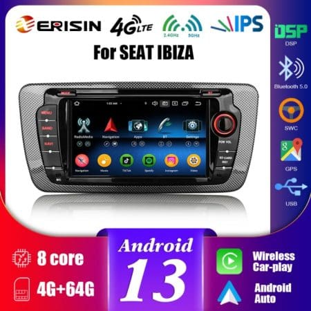 Rádio Android 13 7" Octa-Core MTK8667 4GB 64GB Seat Ibiza 2009-2013