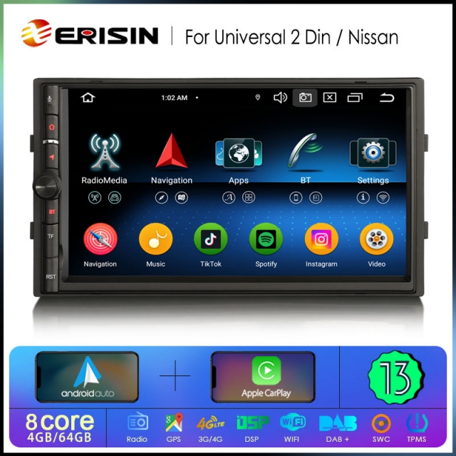 Rádio Erisin Android 13 MT8667 4GB 64GB 2DIN 7" Botões CPW DSP 4G