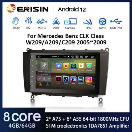 Rádio Android 12 8" Octa-Core MT8667 Mercedes-Benz CLK W209 4GB 64GB 253mm CPW DSP - Image 3