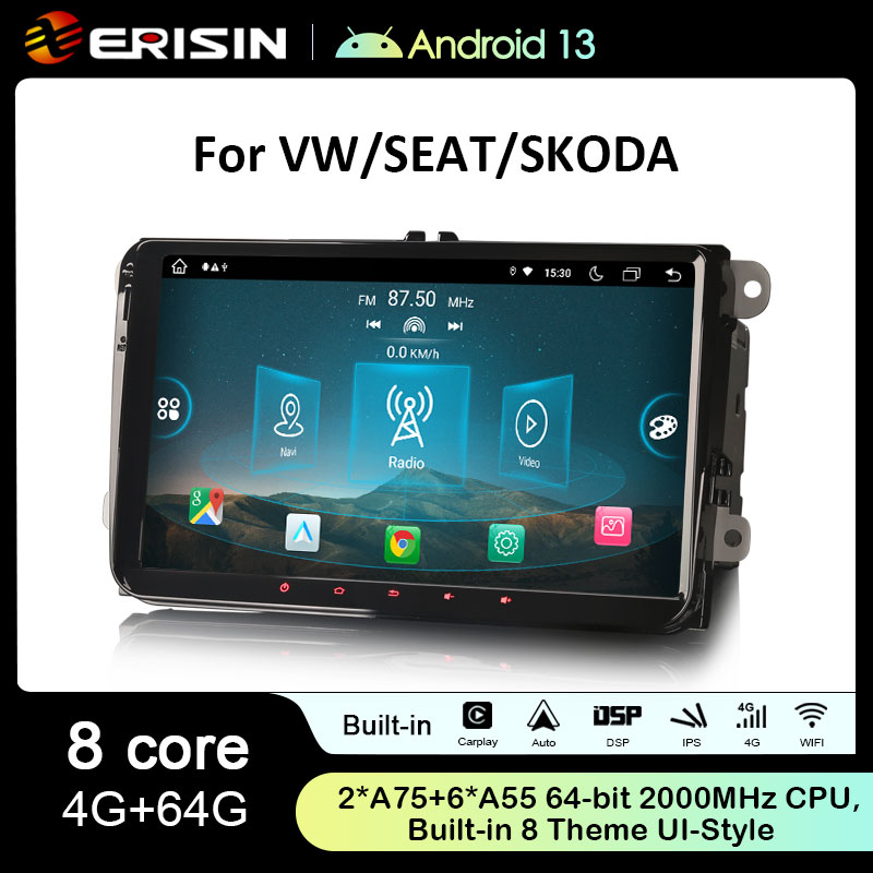Rádio Erisin Android 13 MT8667 4GB 64GB VW 9" HD CPW DSP