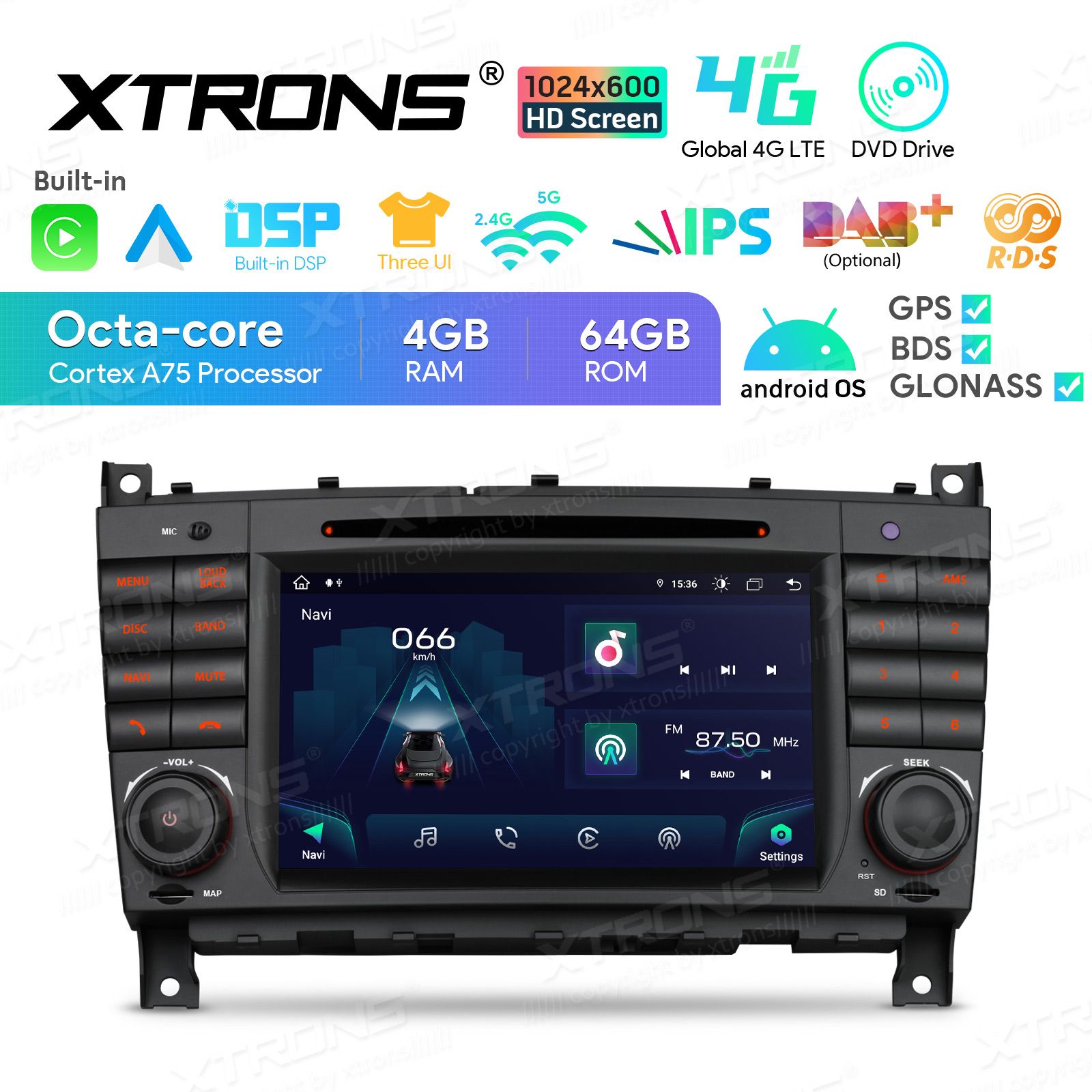 Rádio Xtrons Android 13 7" Octa-Core MTK8667 4GB 64GB Mercedes-Benz