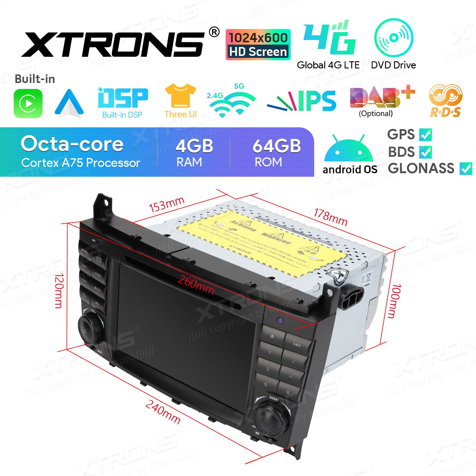 Rádio Xtrons Android 13 7" Octa-Core MTK8667 4GB 64GB Mercedes-Benz - Image 2