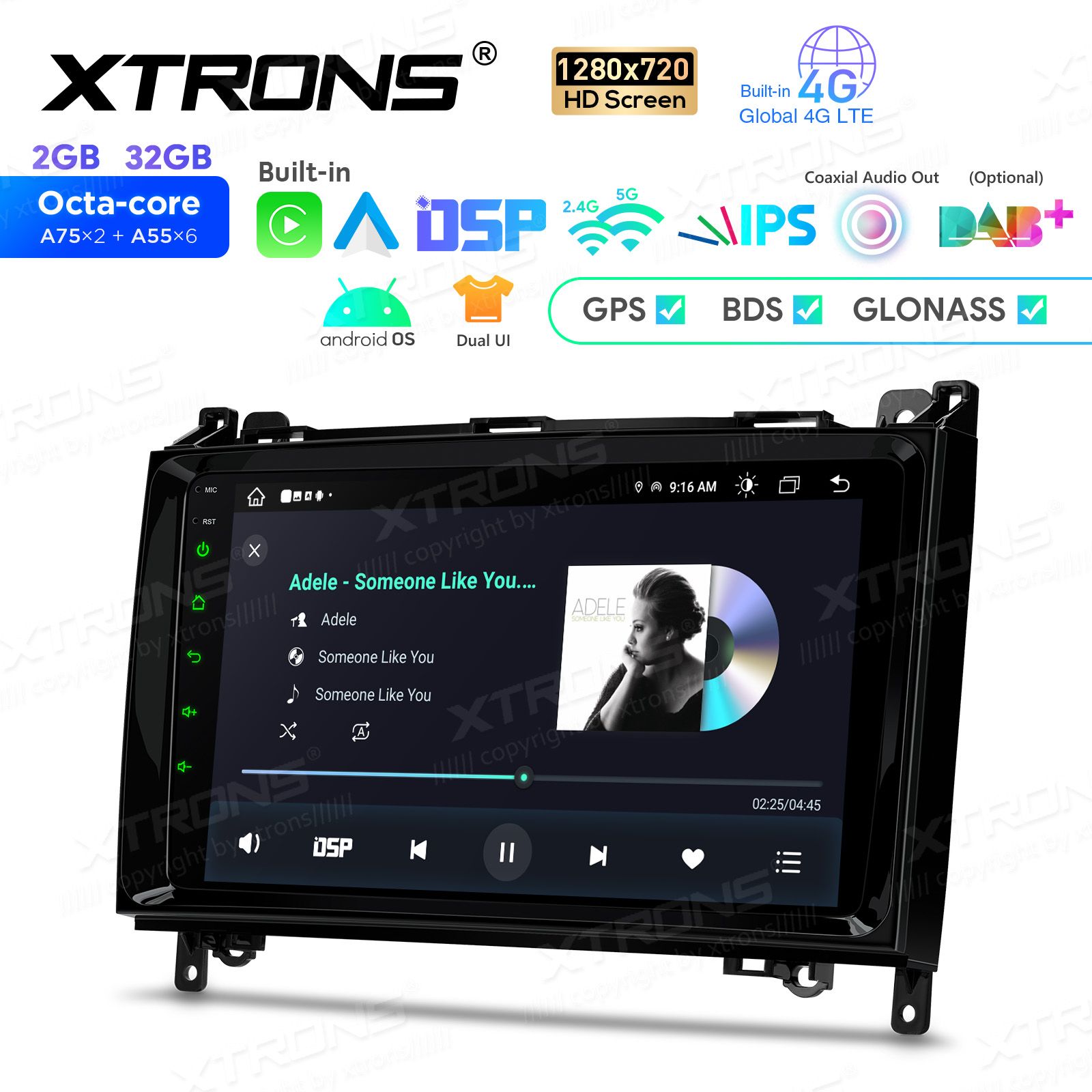 Rádio Xtrons Android 13 9" Octa-Core MTK 2GB 32GB Mercedes A B Vito Sprinter - Image 2